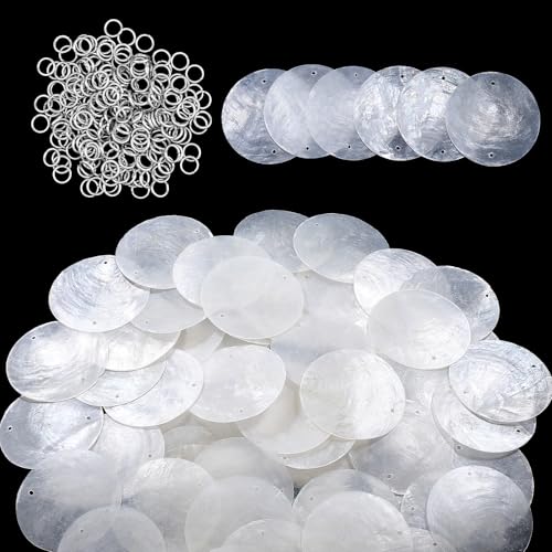 SHENLIU - SHENLIU Round Capiz Shells, 300 Pcs Capiz Shells and 200 Pcs Shell Garland Strings Bulk, 2” Blank Shell Pendants with 2 Holes for Wind Chimes Wedding Home Decor Birthday Party DIY Craft Hanging - -10%