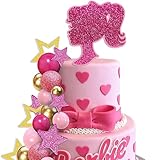 Hot Pink Girl Cake Toppers Ball Cake Decorations with Pink Bow Cake Topper Decorations and Star Cake Cupcake Toppers for Birthday Baby Shower Wedding Princess Girl Themed Party Supplies