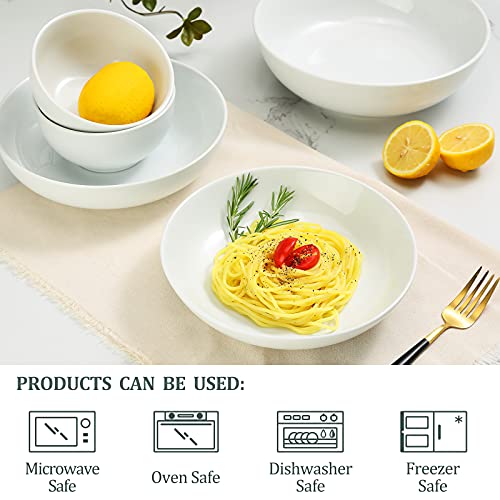 Yedio 30 Ounces Porcelain Salad Bowls For Kitchen, Shallow Pasta Bowls Set, White, Microwave Dishwasher Safe, Set Of 4 #TOP2