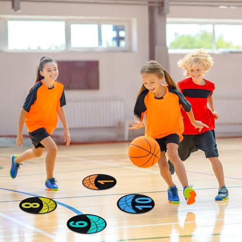 FMTYAOIU Basketball Spot Marker, 9" Colorful Anti-Slip Rubber Sports Training Markers, 5 or 10-Pack, Round Flat Floor Markers with Number Dots for Teaching & Training (Numbers 1-5)