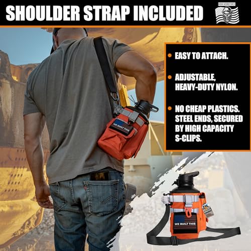 Image of Iron Infidel Workforce Water Bottle - 64 oz Insulated Stainless Steel | Half Gallon Vacuum Water Jug | Paracord Handle, Removable Sleeve | Large Thermal Flask | Hiking, Camping, Workouts (Orange)