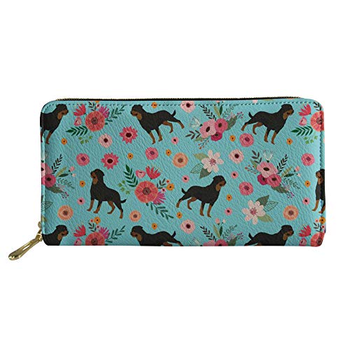 Sannovo Women’s Rottweiler Printed Wallet Zippered Pu Leather Passport Holder, Casual Purse Clutch Wallet for Shopping Travel Party, Gift for Mom, Green