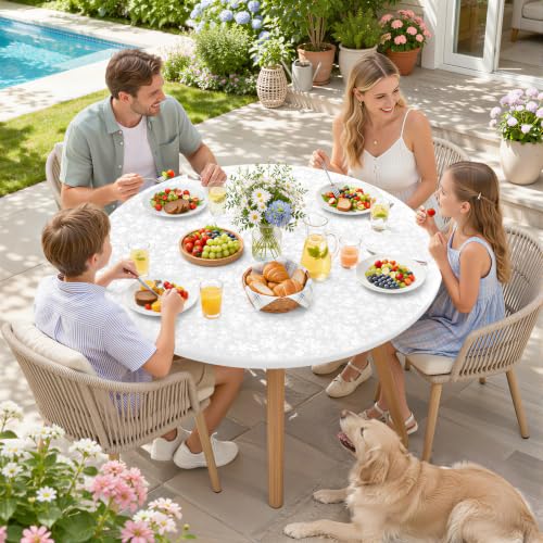 misaya Round Vinyl Fitted Tablecloth with Elastic Edge, White by misaya - Used condition - Image 7