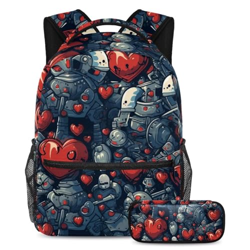 Sac à dos avec trousse cœurs rouges Fighter Print idéal pour le collège et le lycée