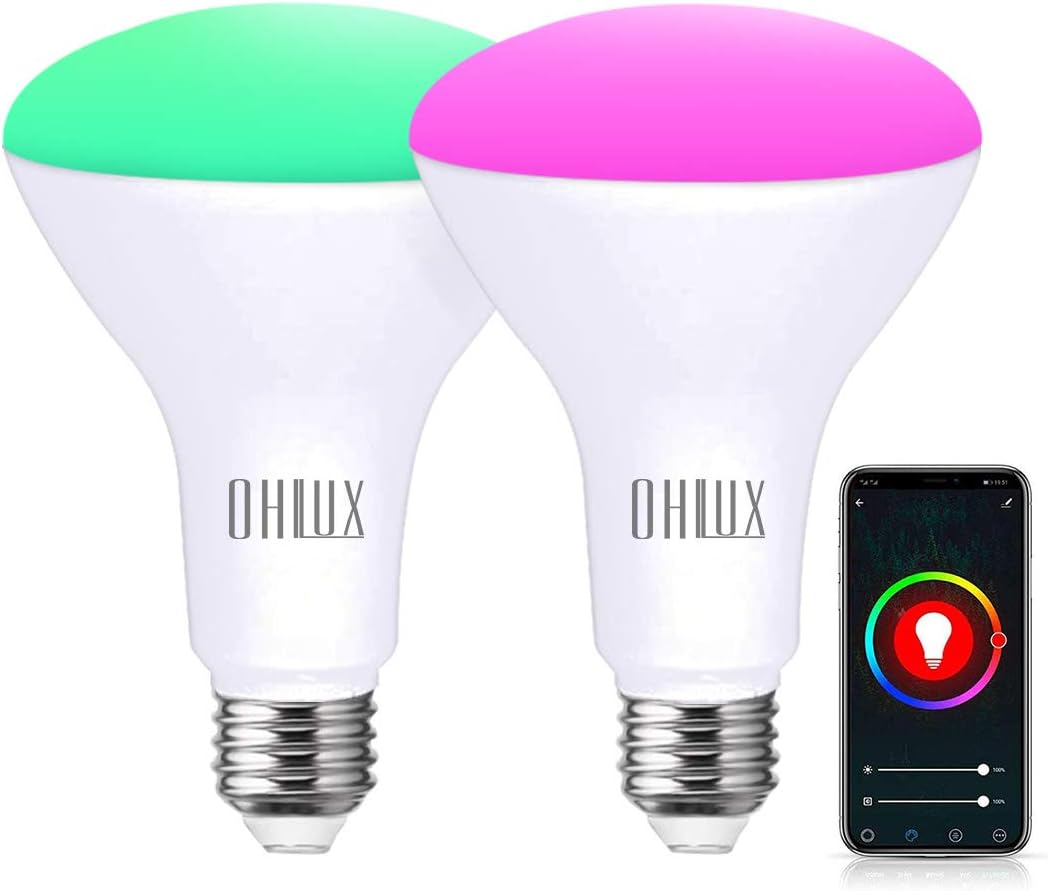 OHLUX Smart WiFi Flood Light Bulb E26 Base 900Lumen (100W Equivalent),10W BR30 LED Bulb Works with Alexa, Google Home, Siri, 2700K-6500K Dimmable, Indoor use (No hub Required ) - 2Pack
