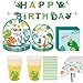 Forfamy 82 Stück Dinosaurier Geschirr Set - Dinosaurie Party Dekoration Geburtstag Party Supplies Set für Jungs Kinder Geburtstag, Teller Becher Servietten für 16 Gäste
