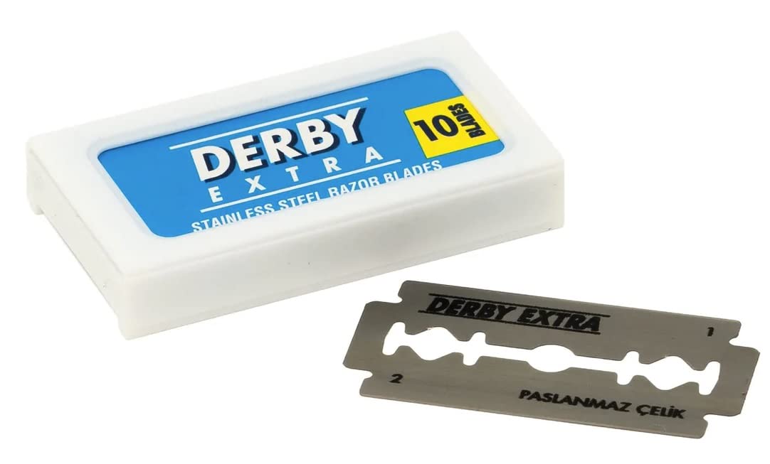 The Shave Factory Adjustable Safety Razor with Double Edge Safety Razor Blades | Perfect Traditional Shaving Set for Wet Shaving Enthusiasts (200 Derby Extra Razor Blades, Platinum)
