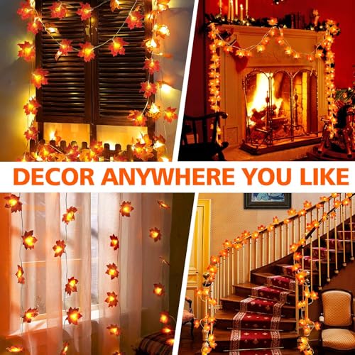 OCATO 4PCS Fall Decor Thanksgiving Decorations for Home Table, Fall Leaves Garland Lights 40FT 80LED Halloween Decorations Indoor Outdoor Fall Home Room Decor Autumn Harvest Party Wedding Decorations