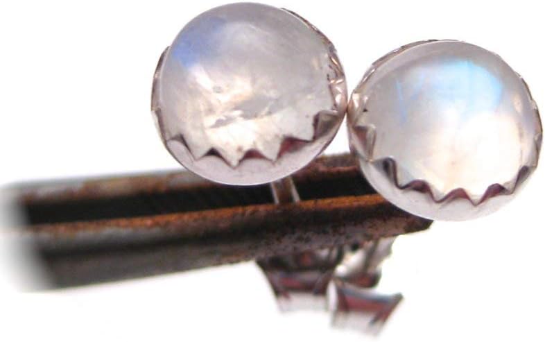 Rainbow Moonstone Earrings Studs Sterling Silver 6mm Round