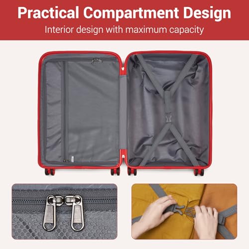 Image of Kono Carry On Luggage 28 Inch Checked-Large Hard Shell Travel Trolley 4 Spinner Wheels Lightweight Polypropylene Suitcase with TSA Lock, Red