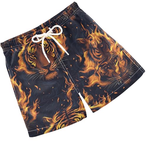 Pigsaly Boys Swim Trunks Fire Tiger Head Boys Board Shorts Swimsuit Swimwear Summer Bathing Suit XS Multicolor