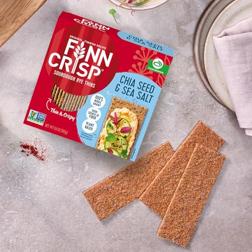Image of Finn Crisps Chia Seed Rye Crispbread, Thin Crispy Rye Authentic Finnish Sourdough Crispbread Crackers (6.8 oz Box)
