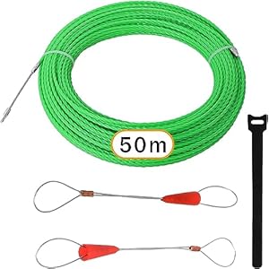 gekufa aiguille electricien 50m, 4,5mm diamètre, tire cable avec 2 ressorts de guidage, tire fils electrique pour la pose de câbles(vert)