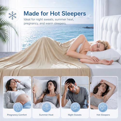 Queen Size Cooling Blanket for Hot Sleepers - Lightweight Breathable Cool Cold Blanket - Keep Cool for Night Sweats, Soft Thin Ice Blankets for Bed Couch Sofa, (Khaki, 90"x90") by Klyvon - Used condition - Image 2