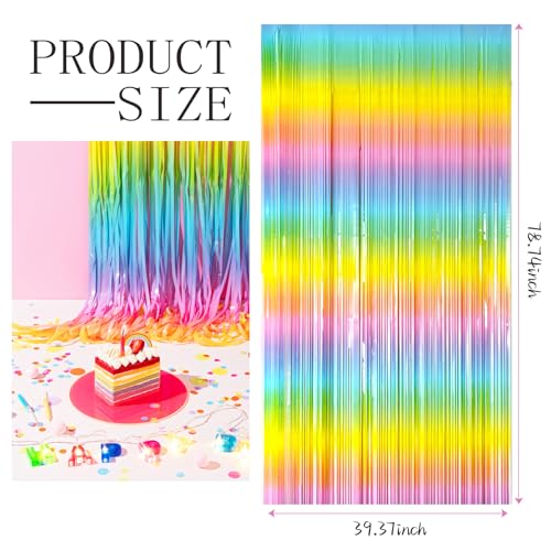3 Pack Backdrop Pastel Rainbow Foil Fringe Backdrop Curtains Dance Party Decorations Photo Booth Props for Bachelorette Easter Decorations Christmas Halloween New Years Eve Party Supplies by BOMSI - Image 2