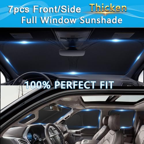 Image of KMF 7pcs Thicken Sun Shades for Chevy Suburban 2015-2020 Accessories, Chevrolet Car Window Covers Sunshade for Windshield Side Rear, UV Block and Blackout Privacy for Camping Outdoor