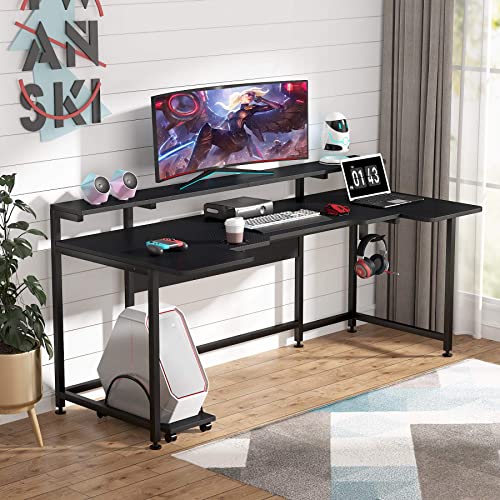 Tribesigns U Shaped Computer Desk With Hutch, 74.8 Inches Gaming Desk With Monitor Stand Shelf, Black Gamer Command Center Workstation Desk For Gaming (Black) #TOP7