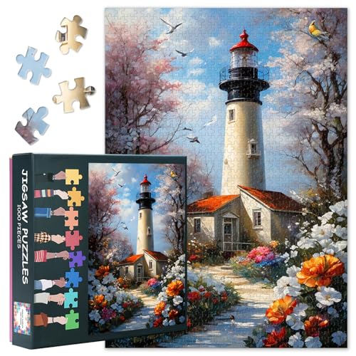 TUMOVO 1000-Piece Lighthouse Poppies Jigsaw Puzzle for Adults, 27.5x19.7 in