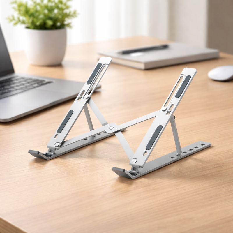 Image of 6 Angles Adjustable Aluminum Ergonomic Foldable Portable Tabletop Laptop /Desktop Riser Stand Holder Compatible with MacBook, HP, Dell, Lenovo