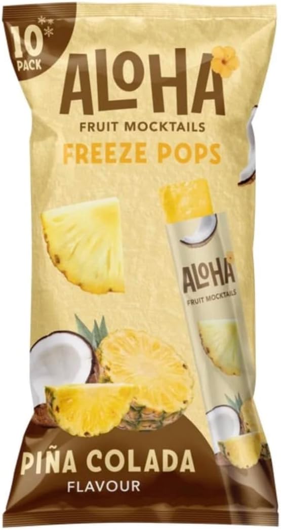 Aloha Mocktails Vegan Freeze Pops Ice Poles Ice Lollies | Pack of 12 x50ml | Freeze At Home Alcohol Free Fat Free Low Calorie Deliciousness (Pina Colada)