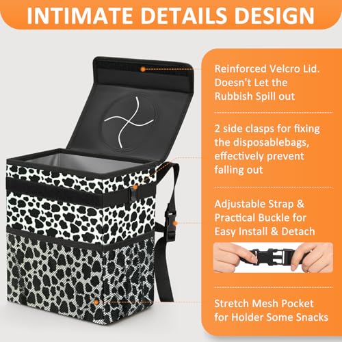 Image of Vankor Car Trash Can for Car Cute,Bag Bin Hanging Waterproof Automotive Garbage Cans Leak Proof Vehicle Trash Can Cow Print