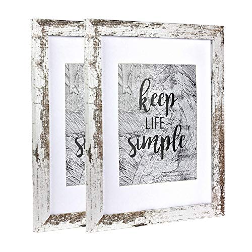 Home&Me 11x14 Picture Frame Rotten White 2 Pack - Made to Display Pictures 8x10 with Mat or 11x14 Without Mat - Wide Molding - Wall Mounting Material Included