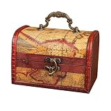 Artibetter Cofre de Tesoro de Madera Mapa Vintage Cajas de Recuerdo de Joyería Caja de Baratijas Caja de Tesoro con Caja de Artesanía de Bloque