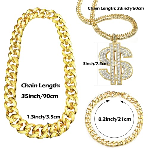 RIOSO 80s 90s Accessories Outfit for Men Hip Hop Rapper Costume Kit Fake Gold Chain Money Sign Necklace Hip Hop Rapper Costume Jewelry - Thumbnail 7
