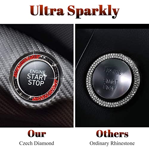 Image of ToBeQueen Red Black Bling Push Start Button Cover Ring Emblem Sticker, Interior Decoration Crystal Diamond Rhinestone Car Decor Red and Black Car Accessories for Women, Red and Black