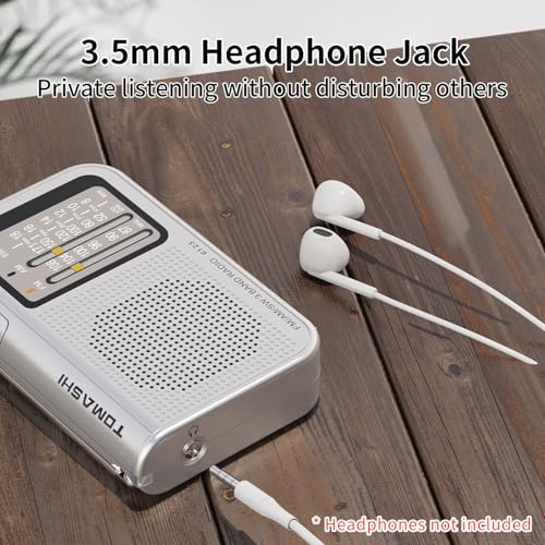 Radio portátil transistor AM FM con antena telescópica y sintonizador de rueda tradicional 4