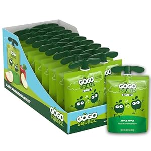 GoGo squeeZ No Sugar Added Applesauce and Fruit Puree, Apple Apple, 3.2 oz Pouches (Pack of 18), Fruit Snacks for Kids, Gluten Free, Nut Free, Recloseable Cap, BPA Free