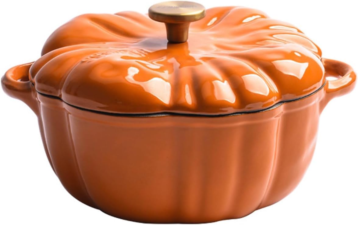 Cocotte en fonte émaillée avec couvercle – Passe au four et à la cuisinière pour Halloween, Thanksgiving et automne 1,32 l