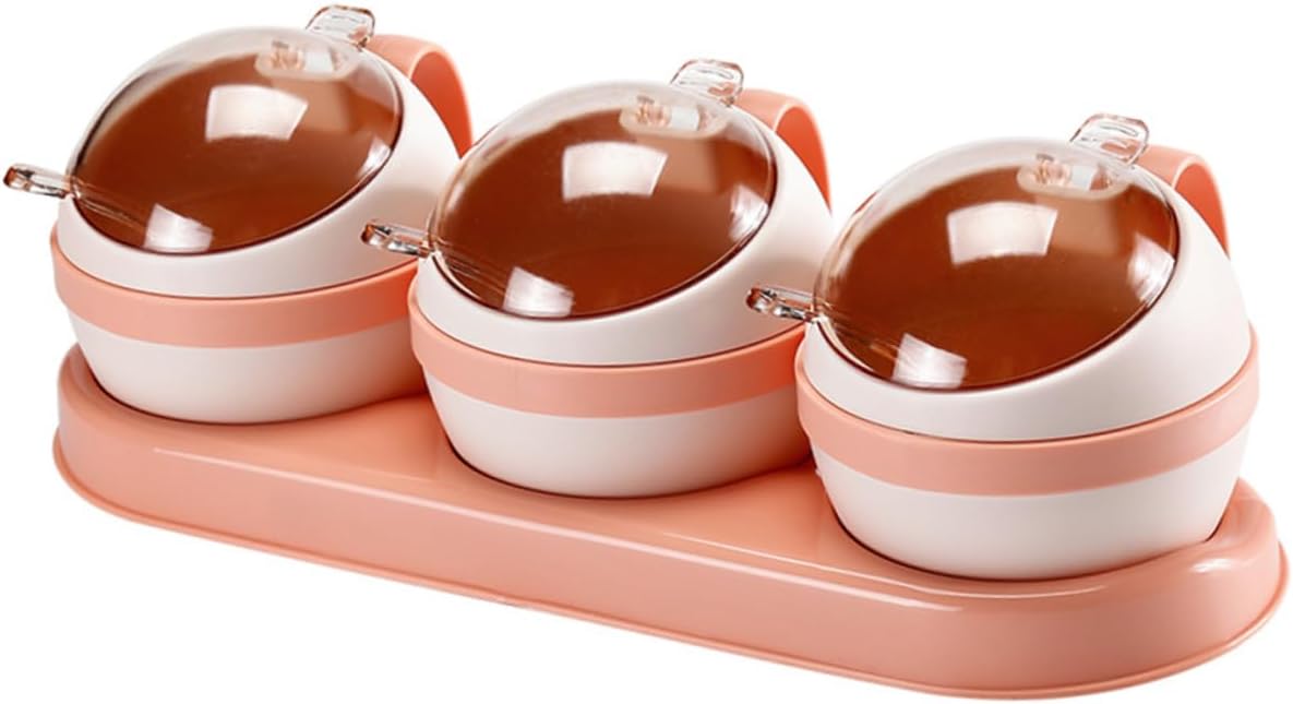 3pcs Seasoning Storage Pots Wheels for Ladder Container with Lid Salt Condiment Holder Metal Condiment Jar Storage Boxes Ornate Frame Seasoning Jar Clear Spices at Home (Pi