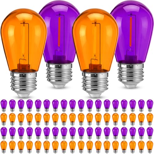 Ganeen 100 Pcs S14 E27 Halloween Replacement Bulbs, Orange and Purple