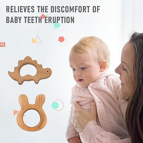 Image of 12-Pcs Baby Teether Toys,Wooden Teethers for Babies - Wooden Animal Toys, Teething Rings, Toddler Chew Toys，Baby Teething Rings and Wooden Teether Set-Suitable for Children Over 36 Months
