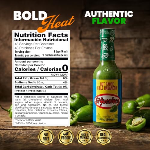 Image of El Yucateco Green Habanero Hot Sauce, Authentic Mexican Chile Habanero Sauce, 8 fl oz (240 ml), Gluten Free (Pack of 1)