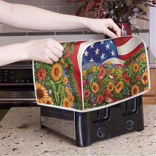 Image of American Flag Floral Bird Toaster Dust Cover Bakeware Protector Compatible with 4 Slice Toaste Dust Protection Cover July 4th Independence Day Decor