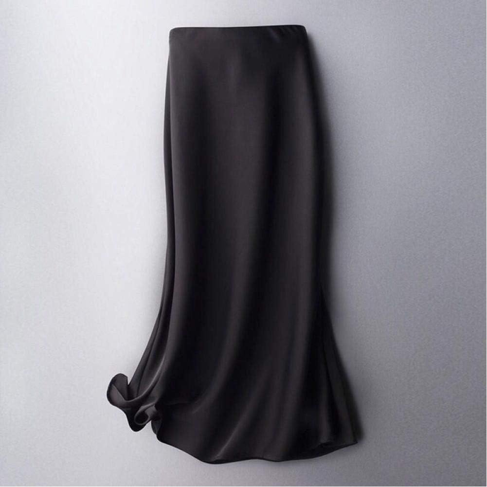 JFYZLTSummer silk mid-length skirt women's Korean version of the British style satin office ladies simple pure color elegant long skirt women's