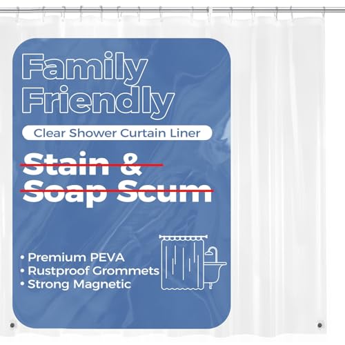 Image of downluxe Clear Shower Curtain Liner with Magnets, Clear Shower Liner, 36 inch W x 72 inch L Lightweight Shower Curtains for Bathroom