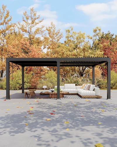 Image of 12X20 FT Louvered Pergola with Adjustable Roof, Integrated Drainage System, Easy Installation, Outdoor Pergola for Backyard, Garden, Poolside, Hardtop Gazebo