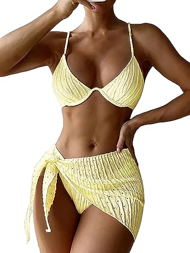 HAWILAND Bikini Damen Set 3 Teiliger mit Cover up Rock Triangel Bademode...