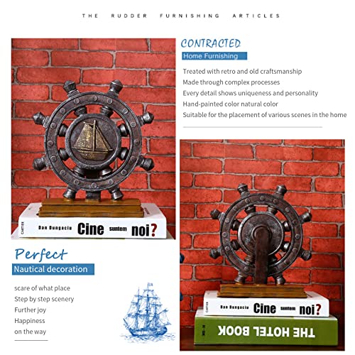 Ship Wheel Decor Rudder Sculpture - Mediterranean Style Khaki Nautical Boat Steering Model Pirate Boat Resin Handicraft Statue For Bookshelf Desktop Home Decoration #TOP1