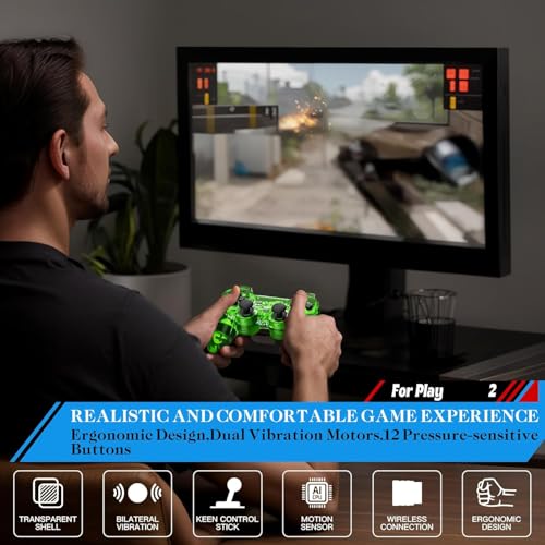 Image of Degulan Wireless Controller Compatible with PS-2 Console, Remote Gamepad for Play 2 (Green and Blue)