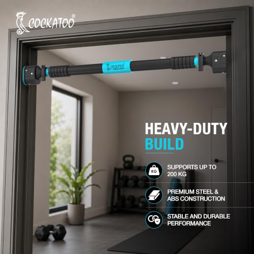 Image of Cockatoo Strong Pull-Up Bar For Kids & Adults |Anti-Skid Grip Pull Up Bar For Home | No Drill Installation Adjustable 72-110 Cms Upto 200 Kgs -Red