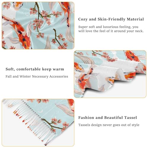 Scarf Pashmina Shawls and Wraps,Japanese Koi Fish Super Soft Scarfs for Women for Evening Dress Bridesmaid Wedding Bridal, Red Cherry Blossoms Large Long Scarves Cape for Winter Fall3