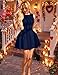 YMDUCH Women's Summer Sleeveless Crew Neck Backless A-line Mini Party Prom Dress Navy