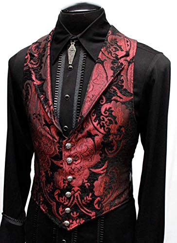 Shrine Men's Victorian Gothic Formal Aristocrat Vest Red Black Tapestry3