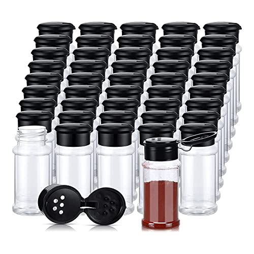 Ksrnsne 50Pcs Plastic Spice Jars with Shaker Lids Spice Containers Plastic Spice Bottles Seasoning Shaker Jars 3.3Oz/100Ml Black