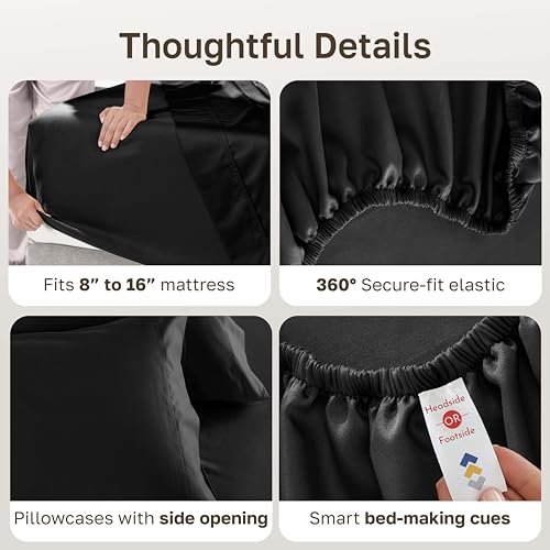 Image of California Design Den Full Sheet Set - Luxury 600 Thread Count Sateen, Natural 100% Cotton Bed Sheets, Fully Elasticized Deep Pockets, Crisp, Cool and Durable Hotel Quality Bedding - Black