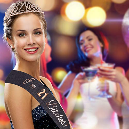 RosewineC 21st Birthday Sash, Rhinestone Crown Tiara for Women Girls, Party Supplies and Gifts - Image 6